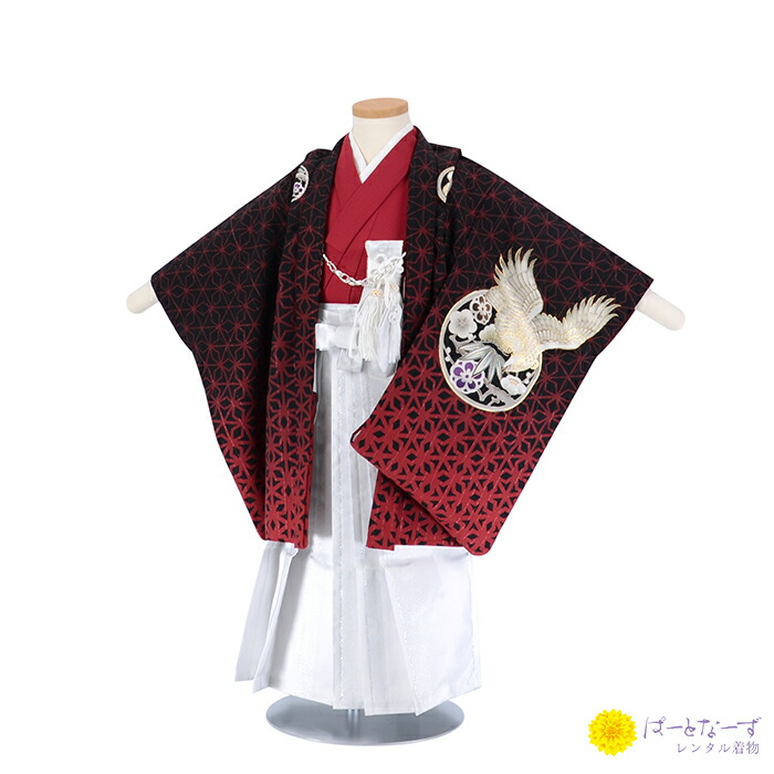 【賃借】かんたん着付け 七五三 御坊っちゃん 3歳 袴 フルセット 3才 JAPANSTYLE ぼかし赤 鷹 白袴 ジャパン表現スタイル 三歳 羽織袴 飾り気の無い 御坊っちゃん 祝賀会 御召しもの 七五三 きもの 753 ちびっ子 着物 御召しもの賃借 はかま 和装 お正月 賃借仕掛ける 往復貨物輸送無料 126