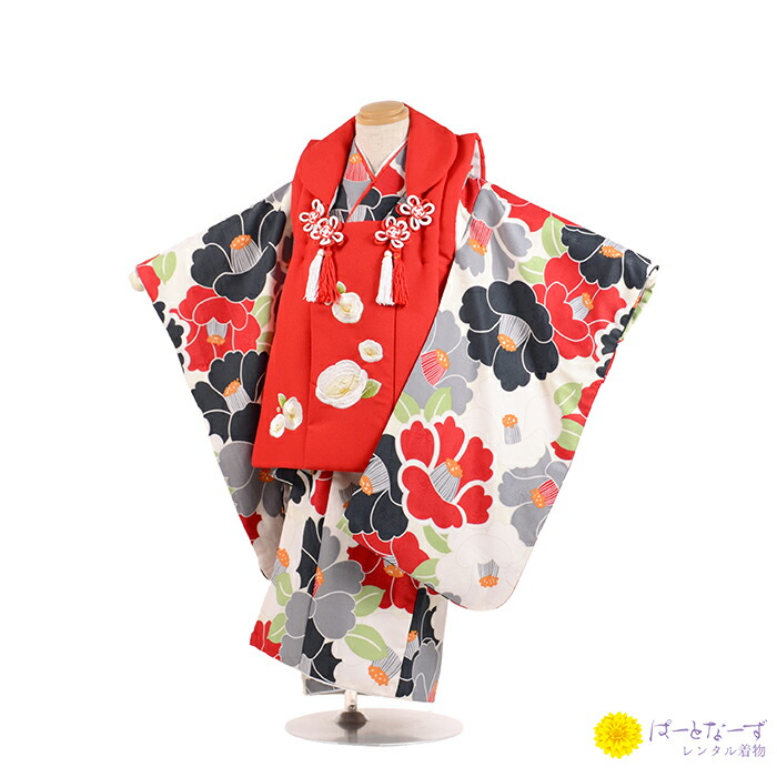 赤 つばき 女児 ボヌール 女の子 椿 三歳児 赤 花 大柄 三歳児 お参り 着物 3才 写真 セット 冠婚葬祭 晴れ着 和装 レンタル 753 女の子 乳児 桃の節句 お祝い 記念 レンタル 被布 女の子 3歳 七五三女児 被布セット