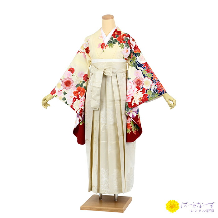 【きものレンタル】卒業袴セット 女性 椿 菊 紅葉 白 ベージュ袴 n-047 フルセット 学生 先生 教員 大人 袴レンタル 和装 卒業式 着物 袴 レンタル 入学式 謝恩会 お祝い【往復送料無料】｜パートナーズ