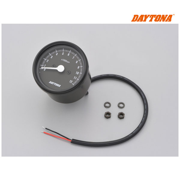 【4月10日出荷】デイトナ 機械式タコメーター φ60 ホワイトLED照明 12,000rpm[ブラックボディ/ブラックパネル] 15630
