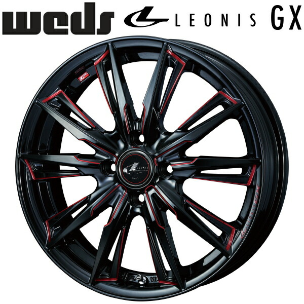 Weds LEONIS GX ブラック/SCマシニングレッド ホイール4本セット 5.0J-16インチ 4穴/PCD100 インセット+45 ハブ径:65φ 座面形状:M12 60°テーパー座専用【代引不可】