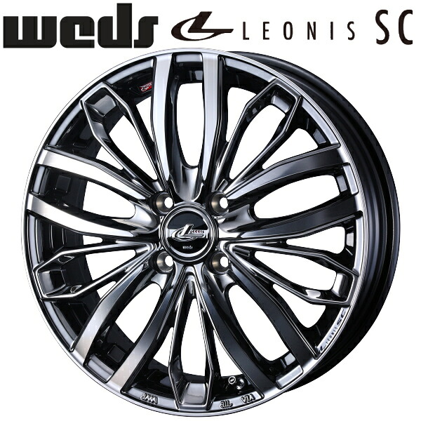 Weds LEONIS SC ブラックメタルコート/ミラーカット ホイール4本セット 6.0J-16インチ 4穴/PCD100 インセット+42 ハブ径:65φ 座面形状:M12 60°テーパー座専用【代引不可】
