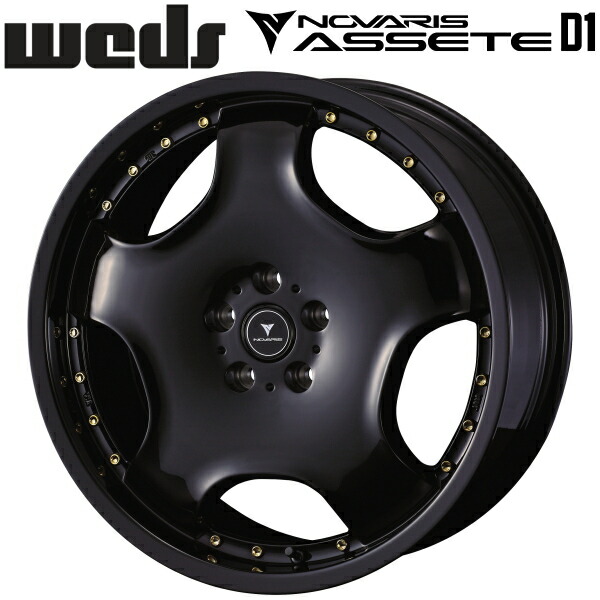 Weds NOVARIS ASSETE D1 ブラック/ゴールドピアス ホイール4本セット 8.0J-20インチ 5穴/PCD120 インセット+35 ハブ径:73φ 座面形状:M12 60°テーパー座、M14 60°テーパー座【代引不可】
