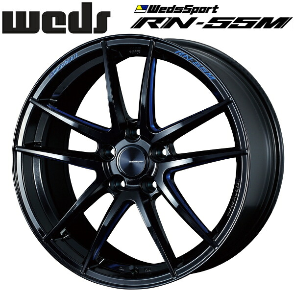 WedsSport RN-55M ブラックブルーマシニング ホイール1本価格8.5J-18インチ 5穴/PCD114.3 インセット+38 ハブ径:73φ 座面形状:M12 60°テーパー座専用【代引不可】|PartsDepot