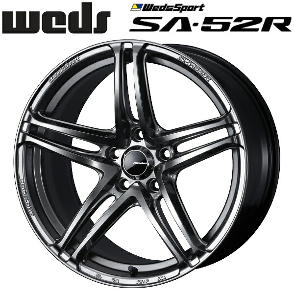 WedsSport SA-52R プラチナシルバーブラック ホイール1本価格9.5J-18インチ 5穴/PCD100 インセット+45 ハブ径:65φ 座面形状:M12 60°テーパー座、M14 60°テーパー座【代引不可】|PartsDepot