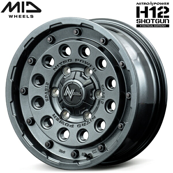MID NITRO POWER H12 SHOTGUN Tactical Edition ホイール1本価格 ガンメタルシルバー 6.5J-16インチ 6穴/PCD139.7 インセット+38【代引不可】