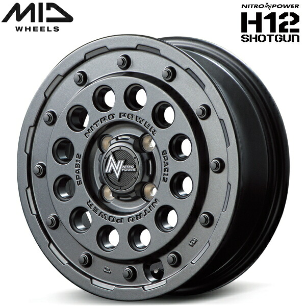MID NITRO POWER H12 SHOTGUN ホイール4本Set バレルブラック 4.5J-14インチ 4穴/PCD100 インセット+45【送料無料・代引不可】