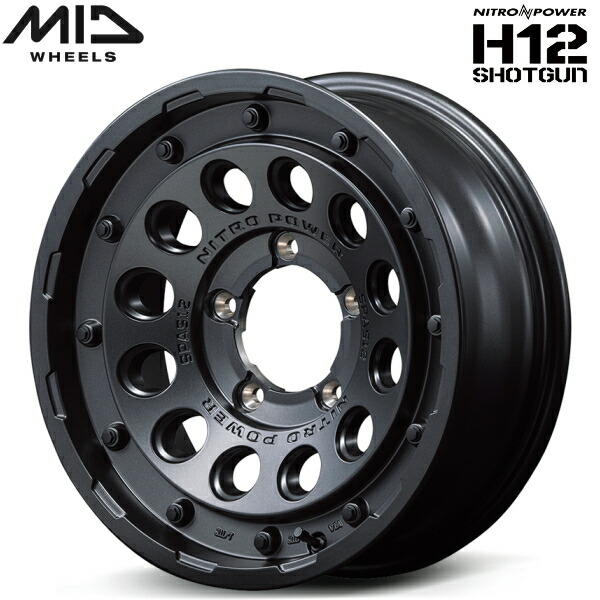 MID NITRO POWER H12 SHOTGUN ホイール4本Set バレルブラック 6.0J-15インチ 5穴/PCD139.7 インセット-5【送料無料・代引不可】
