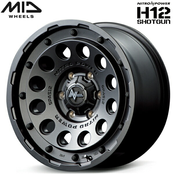 MID NITRO POWER H12 SHOTGUN ホイール1本価格 バレルブラック 8.0J-18インチ 6穴/PCD139.7 インセット+55【代引不可】