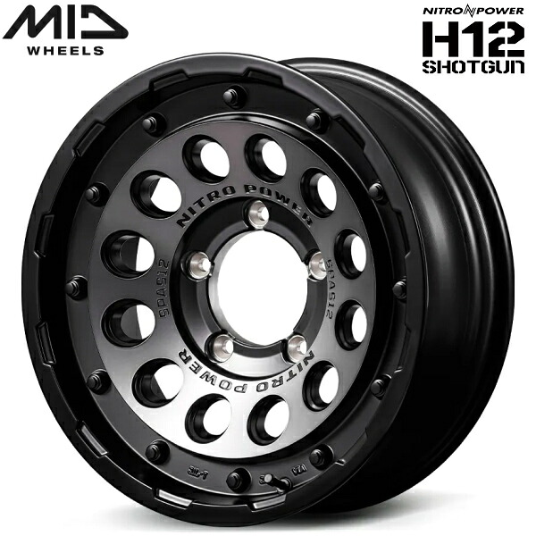 MID NITRO POWER H12 SHOTGUN ホイール1本価格 セミグロススモーク/マシンドフェイス 6.0J-16インチ 5穴/PCD139.7 インセット-5【代引不可】