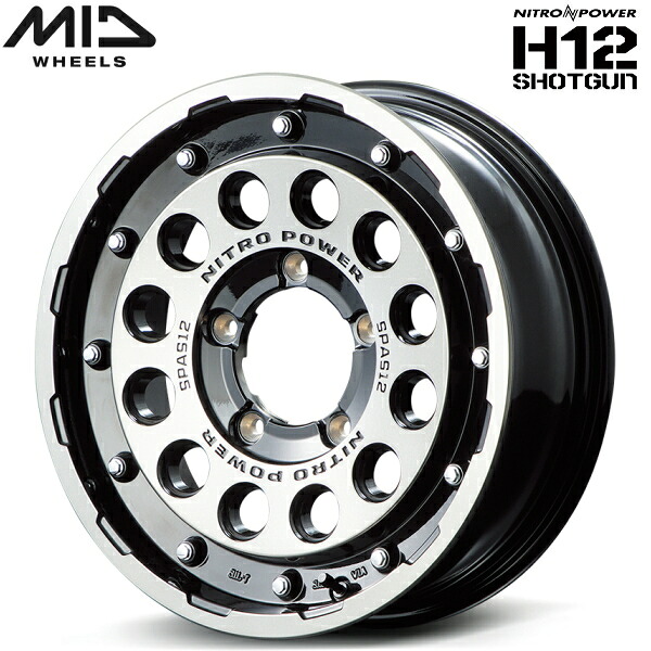 MID NITRO POWER H12 SHOTGUN ホイール1本価格 ブラッククリア/マシニング 5.5J-16インチ 5穴/PCD139.7 インセット+20【代引不可】