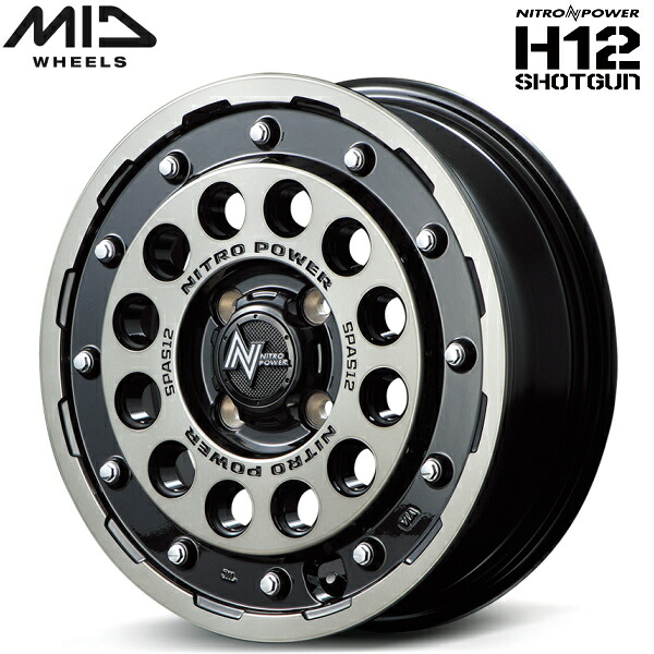 MID NITRO POWER H12 SHOTGUN ホイール4本Set ブラッククリア/マシニング4.5J-14インチ 4穴/PCD100 インセット+45【送料無料・代引不可】|PartsDepot