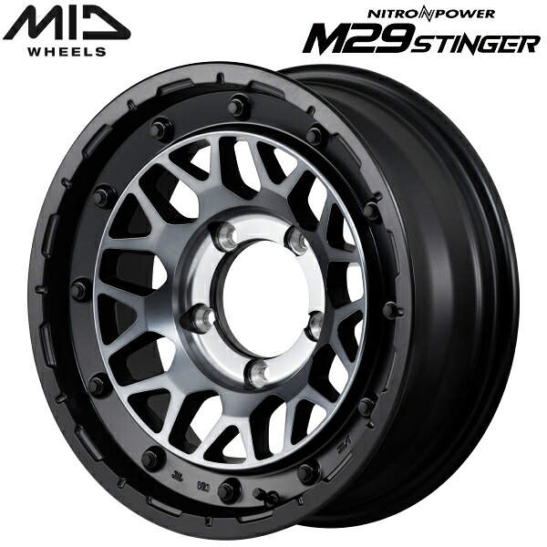 MID NITRO POWER M29 STINGER ホイール4本Set セミグロスブラッククリア 6.0J-16インチ 5穴/PCD139.7 インセット-5【送料無料・代引不可】