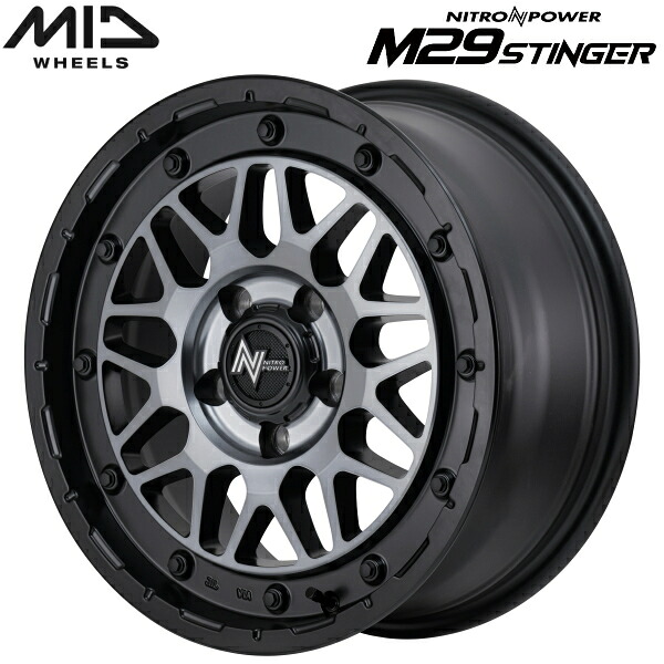 MID NITRO POWER M29 STINGER ホイール4本Set セミグロスブラッククリア7.0J-16インチ 5穴/PCD114.3 インセット+40【送料無料・代引不可】|PartsDepot