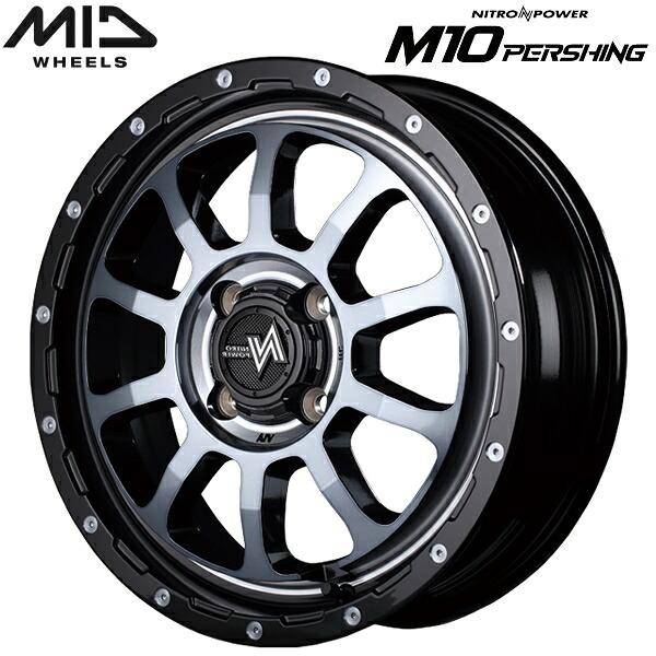 MID NITRO POWER M10 PERSHING KC ホイール4本Set ブラック/DC+マシニング/ブラッククリア 5.0J-15インチ 4穴/PCD100 インセット+45【送料無料・代引不可】
