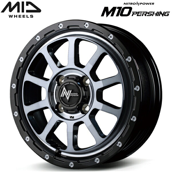 MID NITRO POWER M10 PERSHING KC ホイール1本価格 ブラック/DC+マシニング/ブラッククリア 4.5J-14インチ 4穴/PCD100 インセット+45【代引不可】