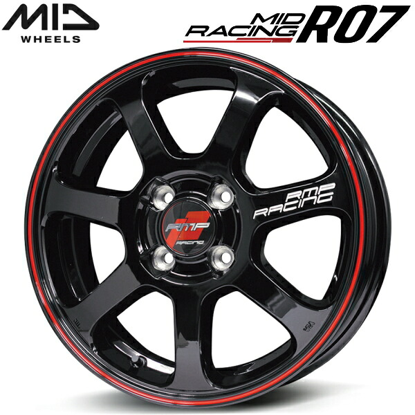 MID RACING R07 ホイール1本価格 ブラック/リムレッドライン7.0J-17インチ 4穴/PCD100 インセット+45【代引不可】|PartsDepot
