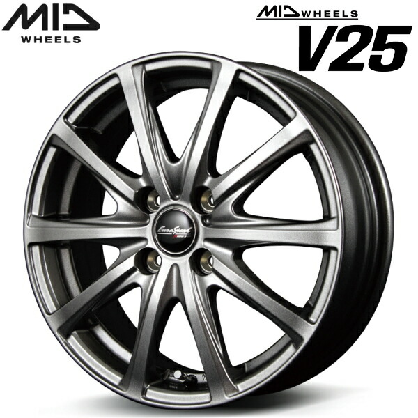 MID WHEELS V25 ホイール4本Set メタリックグレー5.5J-14インチ 4穴/PCD100 インセット+38【送料無料・代引不可】｜PartsDepot