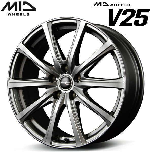 MID WHEELS V25 ホイール4本Set メタリックグレー7.5J-18インチ 5穴/PCD114.3 インセット+53【送料無料・代引不可】|PartsDepot