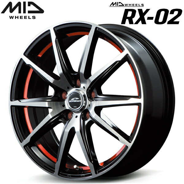MID WHEELS RX-02 ホイール4本Set ブラックポリッシュ/アンダーカットレッド6.5J-16インチ 5穴/PCD114.3 インセット+38【送料無料・代引不可】｜PartsDepot 44,044円