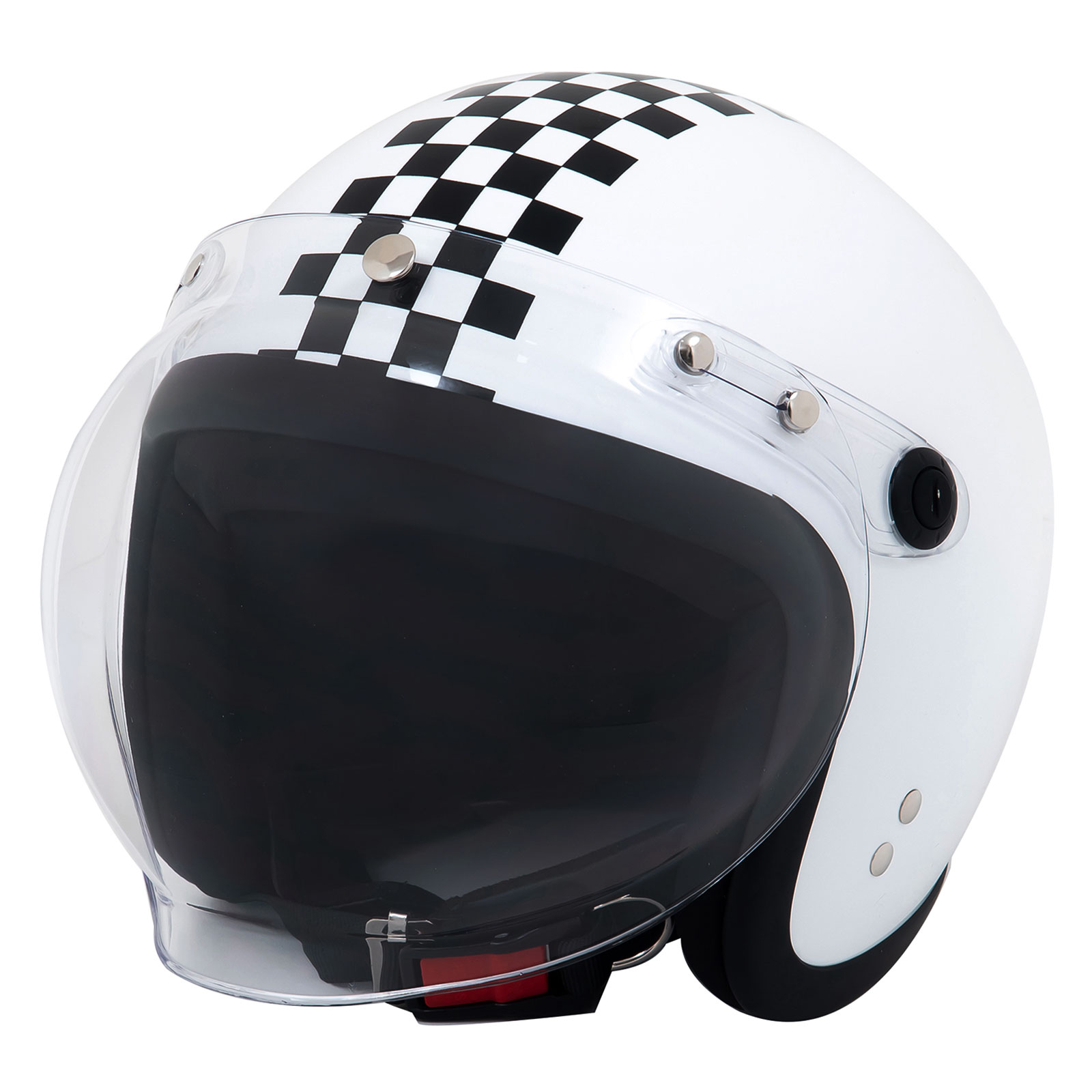 モトボワットBB スモール ジェット ヘルメット 回転BBシールド付 ホワイト/チェック フリーサイズ 58-60cm未満 バイク