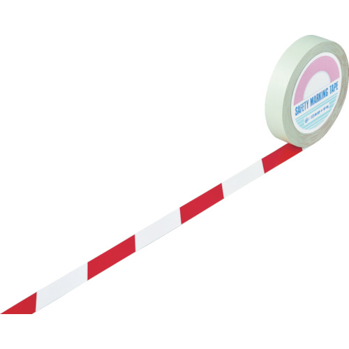 日本緑十字社 ガードテープ(ラインテープ) 白/赤(トラ柄) GT-251WR 25mm幅×100m 物流用品