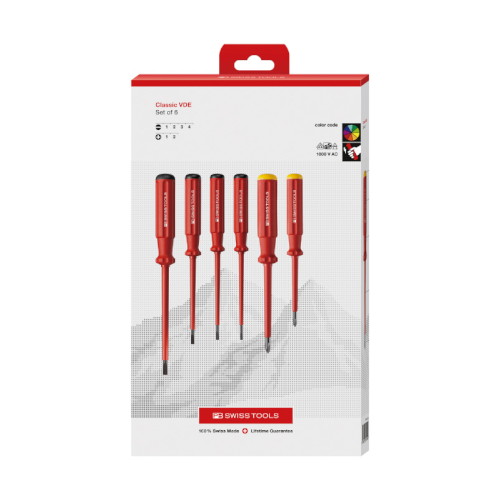 PB SWISS TOOLS(ピービースイスツール) エレクトロ絶縁マイナス プラスドライバーセット(BOX) 6本組 5542CBB