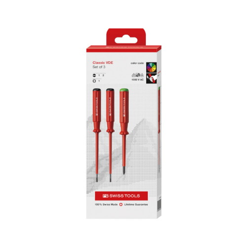 PB SWISS TOOLS エレクトロ絶縁マイナス/ポジドライバーセット(BOX) 3本組 5551.CBB ハンドツール工具