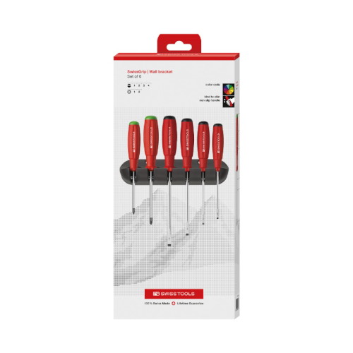 PB SWISS TOOLS(ピービースイスツールズ) スイスグリップマイナス/ポジドライバーセットホルダー付(BOX) 6本組 8245.CBB