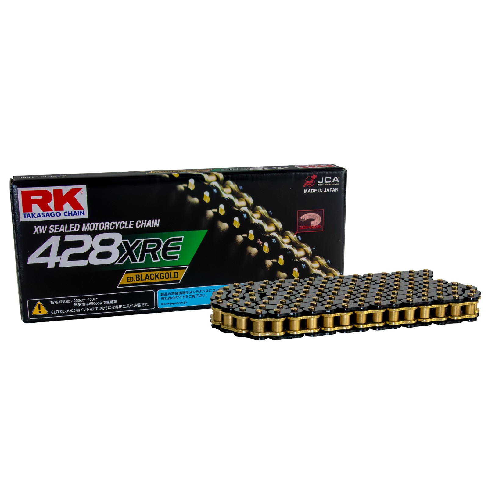 RK Japan XREシリーズ BG428XRE-100L カシメタイプ ブラック&ゴールド バイク チェーン