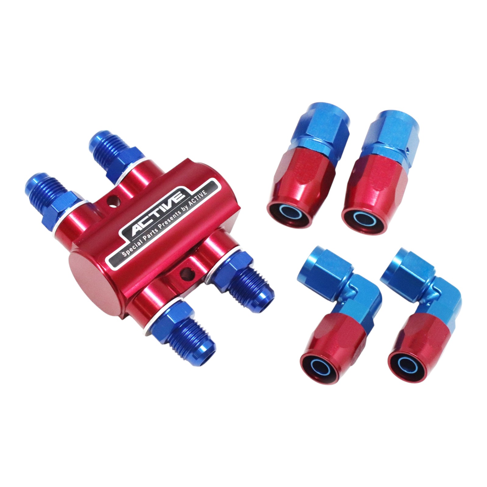 ACTIVE(アクティブ) サーモスタットキット #6 レッド(ストレートフィッティング×2 / 90°フィッティング×2) AC1342216 バイク オイルクーラーパーツ|パーツダイレクト店