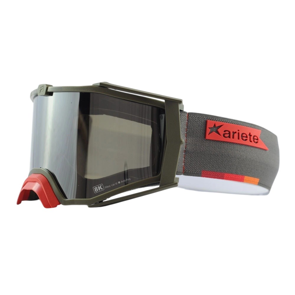 ariete 8K トップ ユーロフィット ゴーグル ライトスモークシングルレンズ モスグリーン/グレー オフロードゴーグル バイク