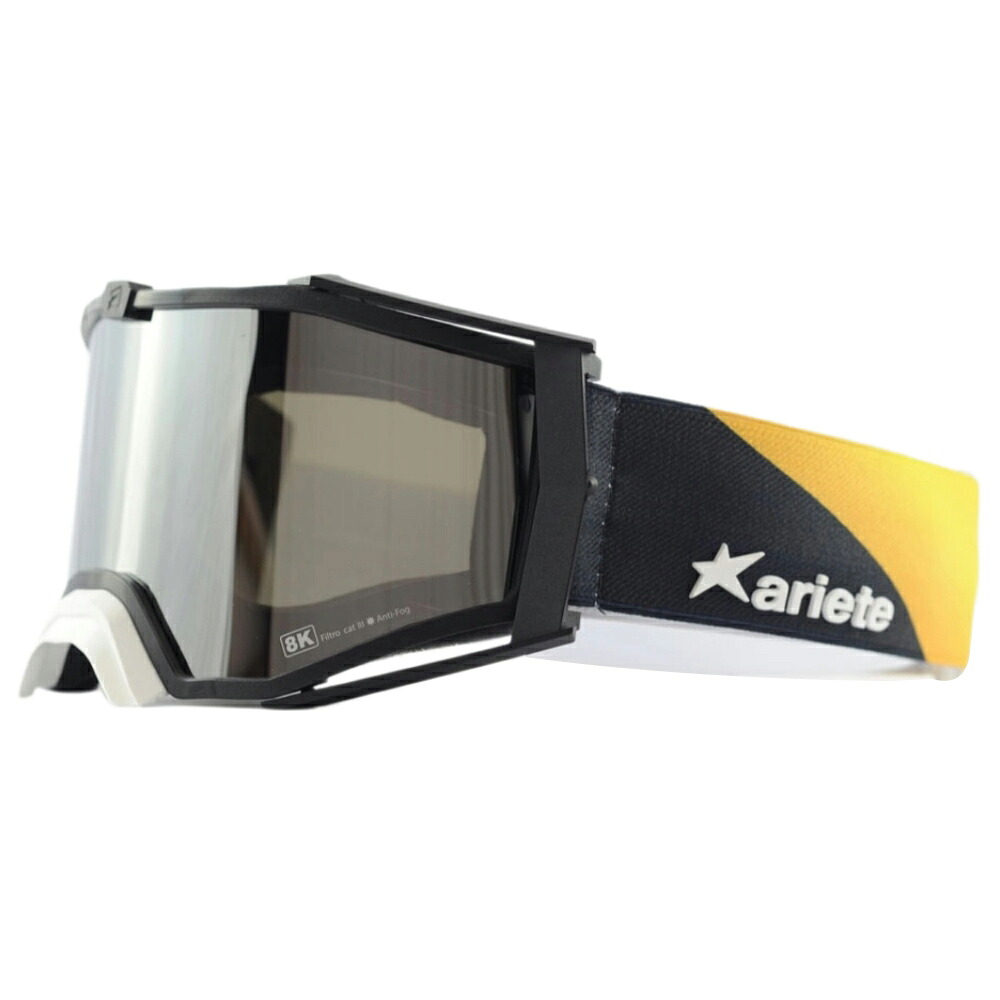 ariete 8K トップ デザート ユーロフィット ゴーグル ミラースモークシングルレンズ ブラック/ブラックイエロー オフロードゴーグル バイク
