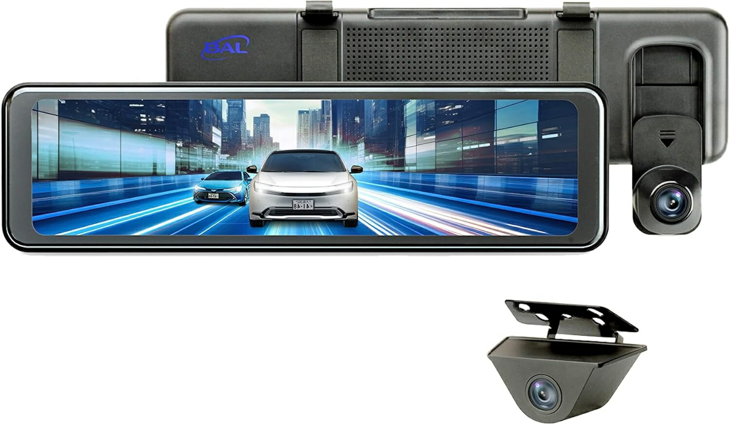 送料無料　BAL (大橋産業) 前後2カメラミラー型ドライブレコーダー バルーチェIV STARVIS2（スタービスツー）採用 200万★送料込★画素 防水防塵設計 IEC規格IP67適合 FULLHD1080 全面タッチパネル かんたん調整 VCCIクラスB適合 HDR搭載 No.5720