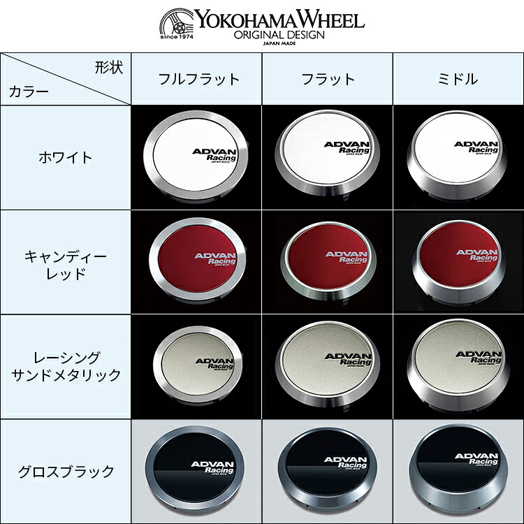 【最大P10倍】【選べるサイズ・カラー】 送料無料 1台分 4個入りYOKOHAMA WHEEL ADVAN Racing センターキャップ ヨコハマ アドバンレーシング ホワイト キャンディーレッド レーシングサンドメタリック グロスブラック φ73 φ63|PARTS SHOP 4U