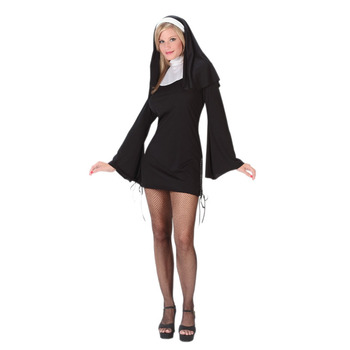 コスプレ 仮装 ノーティー・シスター 大人用(SM) Fun World コスプレ衣装 職業 制服 修道女 女性用SM ハロウィン ミニスカート 紐リボン付き