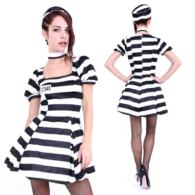 コスプレ 仮装 CLUB QUEEN Cute Prison(キュートプリズン) ユニエンタープライズ 囚人 コスプレ衣装 仮装 職業 制服 プリズナー 大人 ワンピース チョーカー付き 後ろ開きファスナー