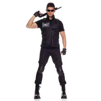 コスプレ 仮装 コスプレ ポリス スワット・コマンダー Music Legs コスプレ衣装 職業 制服 警察官 ポリス 大人 ベスト 手袋 膝当て｜パーティワールド