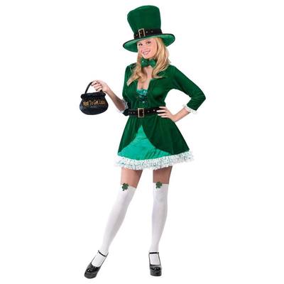 コスプレ 仮装 イースターレプレコン SM Fun World アイルランドの民話 レプラコーン コスチューム 仮装 コスプレ衣装 ファンタジー フィクション 妖精 ちょうちょ 女性用SM ワンピース 帽子 蝶ネクタイ パンツ ベルト ストッキング ポット風バッグ|パーティワールド