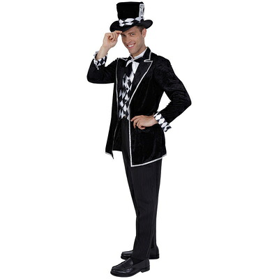 コスプレ 仮装 CLUB KING Monotone Hatter(モノトーンハッター) ユニエンタープライズ 不思議の国のアリス マッドハッター コスチューム 仮装 コスプレ衣装 職業 制服 大人 ジャケット一体型 縦縞パンツ 帽子付き|パーティワールド