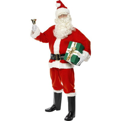 サンタ　コスプレ DXサンタ 大人用 M Smiffys サンタ服 クリスマス衣装 メンズ 普通サイズ Mサイズ 豪華6点セット 後ろ面ファスナー留め パンツ横ポケット2つ｜パーティワールド