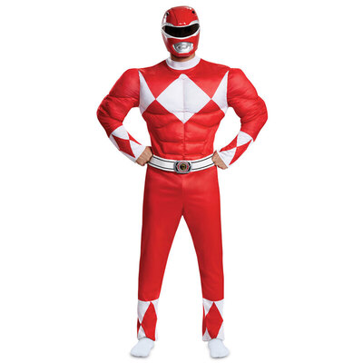 コスプレ 仮装 レッドレンジャー マッスル クラシック 大人用 XL(42-46) 大きいサイズ Disguise パワーレンジャー コスチューム 仮装 コスプレ衣装 映画キャラクター 大人用XL ハロウィン ジャンプスーツ ヘルメット｜パーティワールド