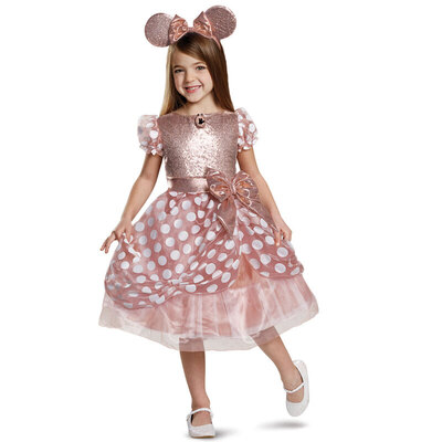 コスプレ 仮装 ミニー ローズゴールド デラックス子供用 XS Disguise ディズニー ミニーマウス コスチューム 仮装 コスプレ衣装 キッズ ミッキー&フレンズ 子供用XS ハロウィン ドレス カチューシャ スパンコール|パーティワールド