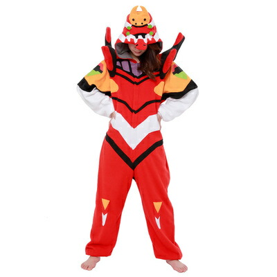 コスプレ 仮装 SAZAC(サザック) フリース着ぐるみ エヴァンゲリオン2号機 仮装 コスプレ衣装 大人用 その他キャラクター フリーサイズ 男女兼用 ハロウィン フリース素材 前ボタン留め