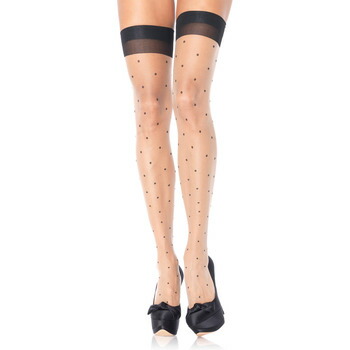 Leg Avenue Womens Polka Dot Spandex Sheer Thigh High Stockings with Cuban Heel 