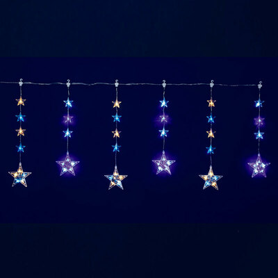 【取寄品】 155cm 6連ジェルカラーLED スターカーテンライト フローレックス イルミネーション クリスマス装飾品 雑貨 電飾 防滴仕様 8ファンクションコントローラー｜パーティワールド