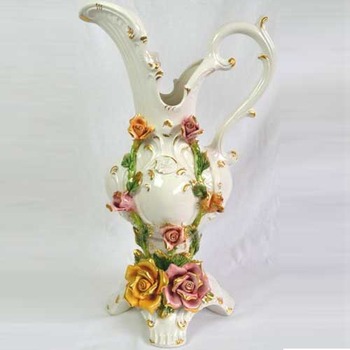 【取寄品】 フラワーベース ゴールドライン 81410 花瓶 インテリア用品 花器 水差し型 陶磁器製 アンティーク風|パーティワールド