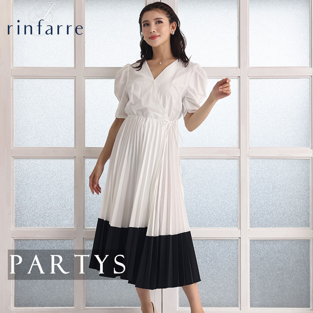 ハイウエスト フリー Rinfarre は 韓国明洞の新世界デパートで人気のデザイナーズブランドとのコラボブランド Vネック デート 他では買えないこだわりの着心地 がコンセプト 韓国製の高品質ドレスを体感下さい 交換無料 半袖 プリーツ 韓国製