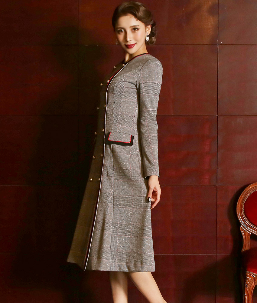 大流行中 楽天市場 楽天ランキング1位 韓国製 交換無料 再入荷なしの現品限り グレンチェック 長袖 ミディアムドレス ワンピース Xs グレー ひざ下 大人 即納 レディース 大きいサイズ 春 冬 30代 40代 韓国ファッション 高級クラブ リンファーレ あす楽 送料