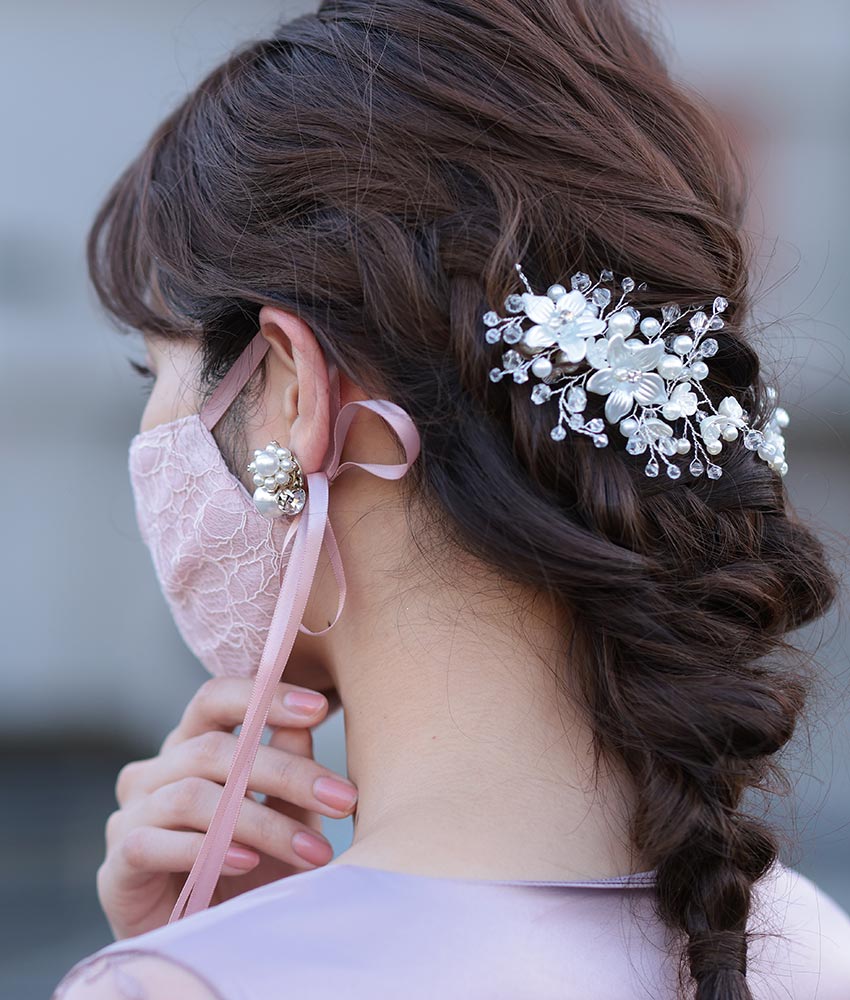 楽天市場 メール便 宅配便 あす楽 マスク レース リボンマスク 結婚式用 パーティー用 ドレスマスク おしゃれ マスク オーガンジー巾着袋付 洗えるマスク Partys ミディアムドレス ワンピ